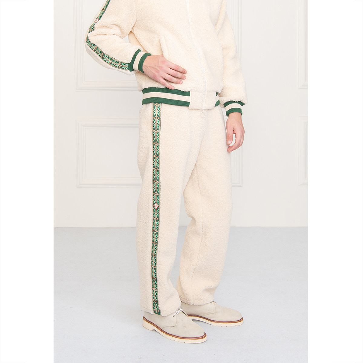 eraldo巴黎新锐时装casablanca羊羔绒复古织带加厚双层复合毛裤