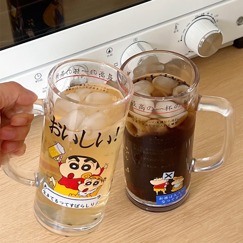 夏季玻璃酒杯大容量啤酒杯卡通可爱小新美伢的喝酒杯子果汁奶茶杯