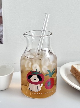 番茄小狗玻璃杯耐热牛奶咖啡杯卡通胖嘟嘟喝水杯子hin能装吸管杯