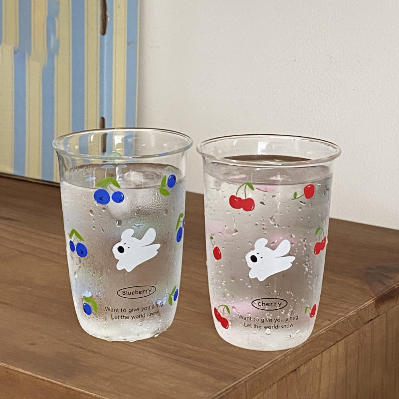 韩式可爱卡通奔跑小狗玻璃杯ins小众简约咖啡杯耐热早餐牛奶杯子