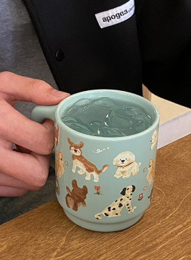 ins薄荷脑袋小狗陶瓷马克杯小众卡通修勾咖啡杯女学生宿舍水杯子