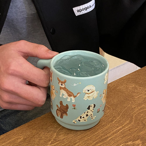 ins薄荷脑袋小狗陶瓷马克杯小众卡通修勾咖啡杯女学生宿舍水杯子