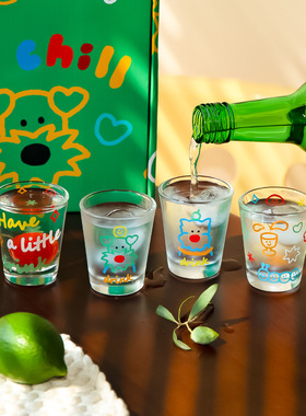 可爱线条小狗白酒杯家用一口杯烈酒杯shot小酒杯ins礼盒装伴手礼