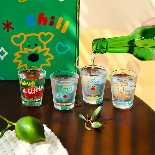 可爱线条小狗白酒杯家用一口杯烈酒杯shot小酒杯ins礼盒装伴手礼