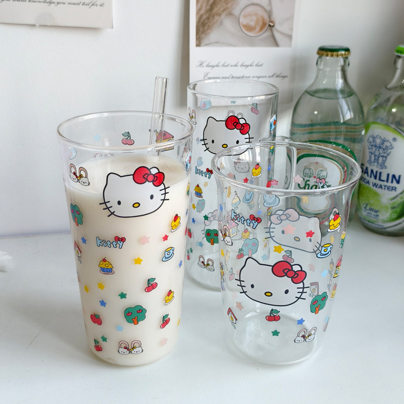 【送吸管】可爱卡通kt玻璃杯早餐牛奶杯ins少女心杯子耐热咖啡杯,餐饮具,玻璃杯,淘宝优惠券,粉丝福利购,淘宝优惠卷