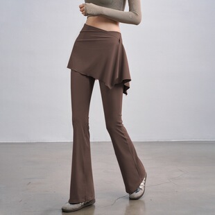 透气健身跑步运动裤 两件套高腰缩褶提臀裸感微喇瑜伽裤 屁帘 个性