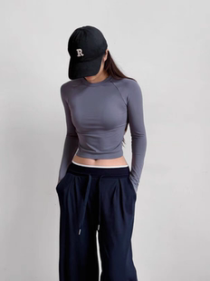 DFYNE无标四片式长袖瑜伽服圆领运动上衣紧身运动户外健身服