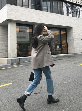 MSstudio 2025韩版秋冬新款休闲宽松复古羊毛呢西装外套中长款女