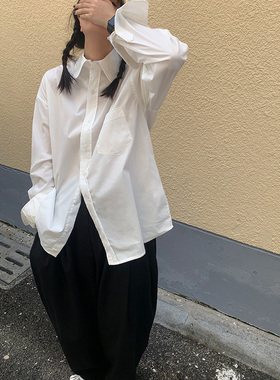 MSstudio  2026衬衫女白色设计感小众长袖上衣复古港味百搭衬衣女