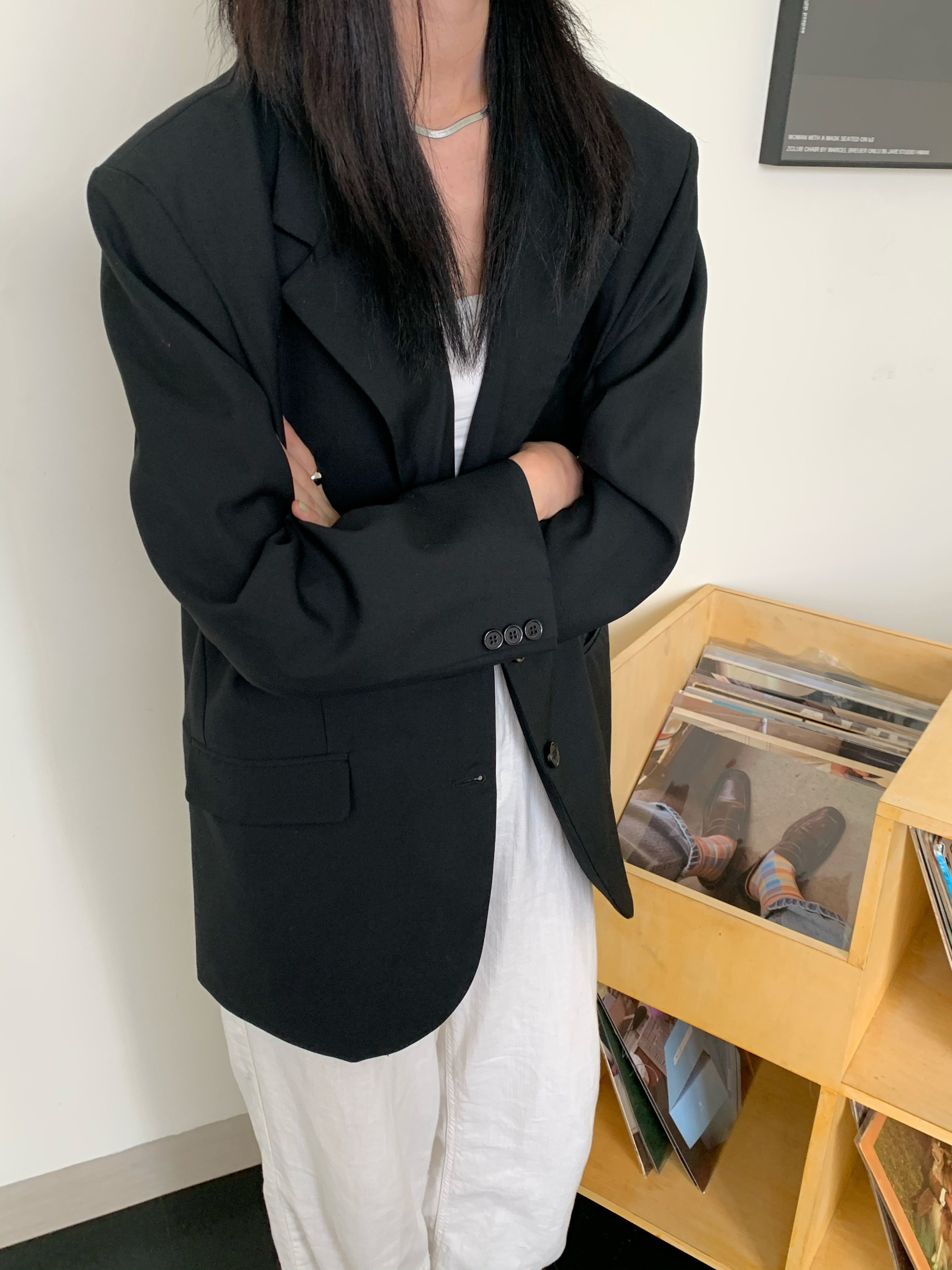 MSstudio 黑色西装外套女2026春vintage休闲宽松廓形韩版显瘦西服