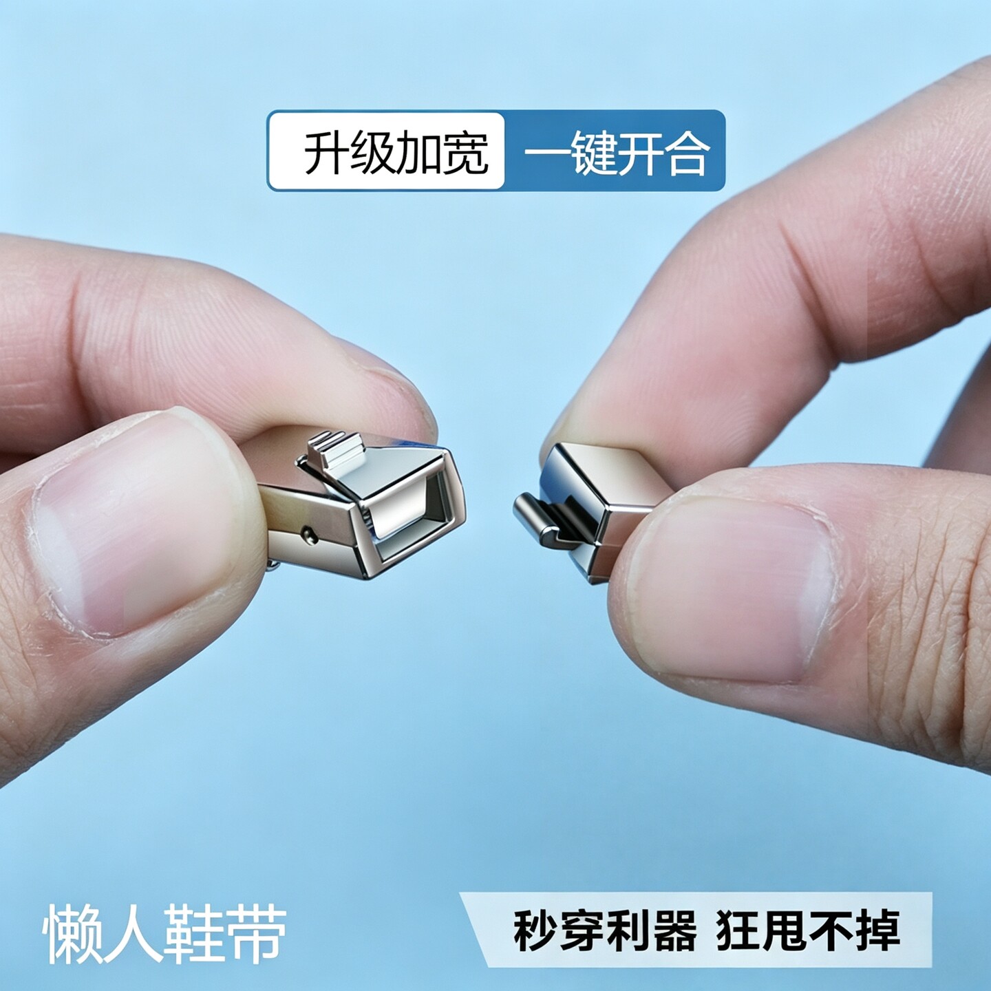 免系懒人松紧加宽弹力扁鞋扣鞋带