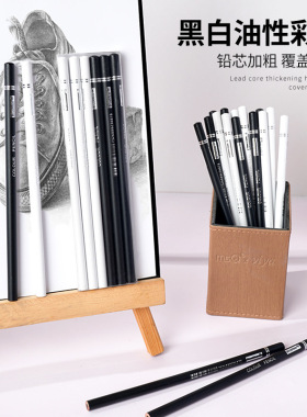 白色彩铅单支补色专业美术绘画儿童填色笔涂鸦笔黑色油性彩色铅笔