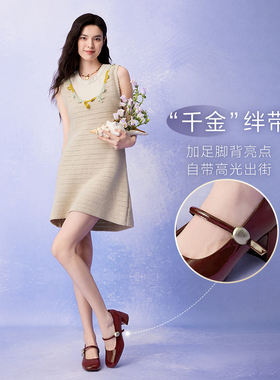 百思图春夏商场新款法式红色玛丽珍鞋粗跟浅口单鞋女鞋子F2166CQ5