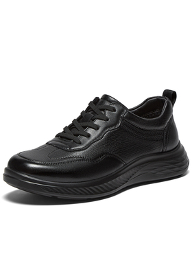 百思图2025秋季商场新款潮流牛皮厚底黑色运动鞋男休闲鞋92201CM5