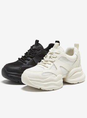 百思图2025春商场新款网面透气厚底老爹鞋小个子女休闲鞋A1112AM5