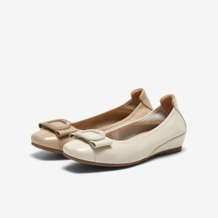 A5481AQ5 浅口女单鞋 百思图2025春商场新款 通勤牛皮方头一脚蹬船鞋