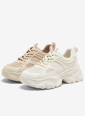 百思图2024夏商场新款白色老爹鞋厚底显脚小女运动休闲鞋B2176BM4