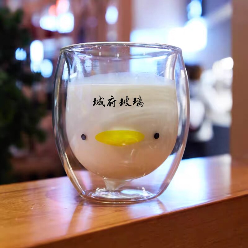 创意潮流高硼硅耐热卡通双层玻璃杯可爱小熊杯学生杯家用水杯女简