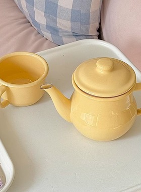 老麦  日式小清新复古搪瓷茶壶水壶凉水壶烧水壶油壶奶茶壶