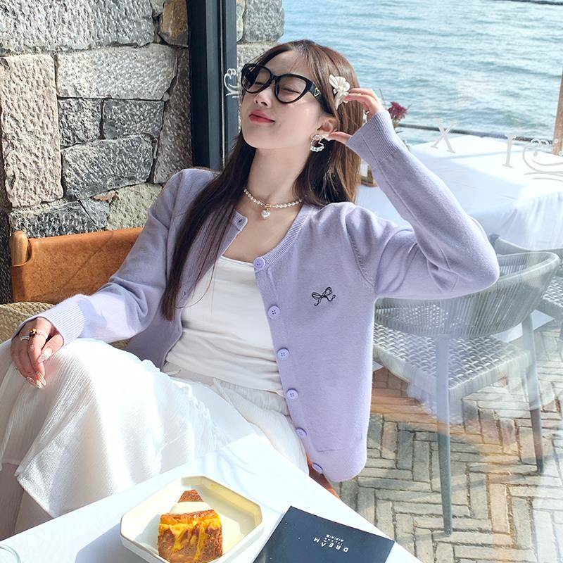 苏三三紫色毛衣开衫针织外套女2025开春穿搭超好看独特漂亮上衣