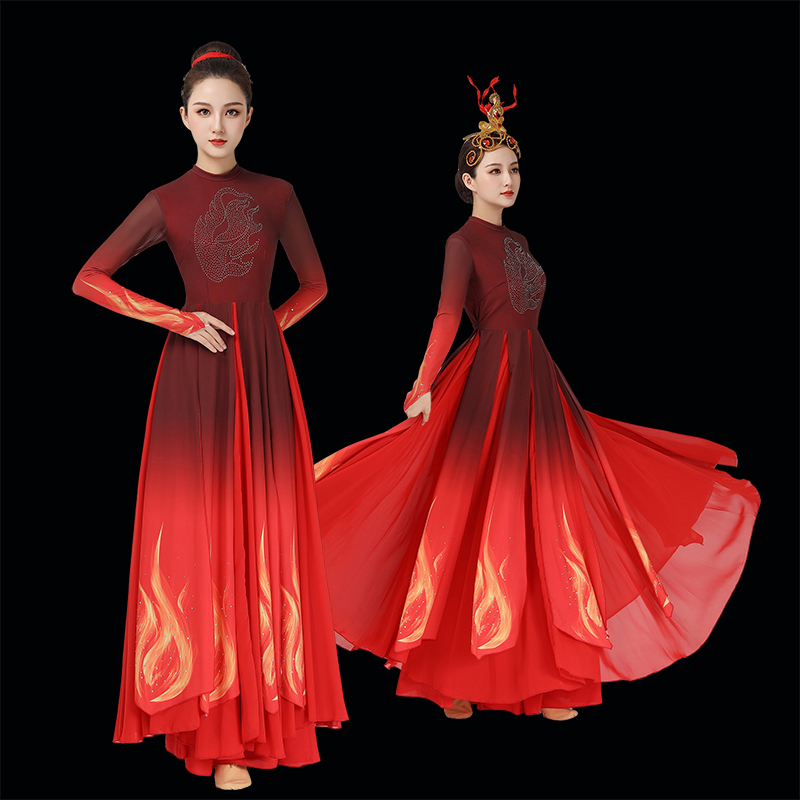 表演服大气现代舞演出服中国风开场舞大摆裙星星之火舞蹈服装红歌