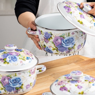 猪油罐子耐高温食品级家用可放冰箱老式搪瓷大容量带把手珐琅汤锅