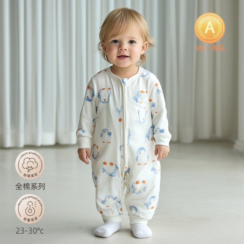 全棉新生儿睡袋骨宝宝爬服新生儿拉链防踢被四季款婴儿分腿睡袋