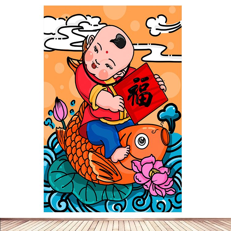 年画福娃金童玉女年年有余招财童子荷花贴画装饰贴画宝宝画22图片