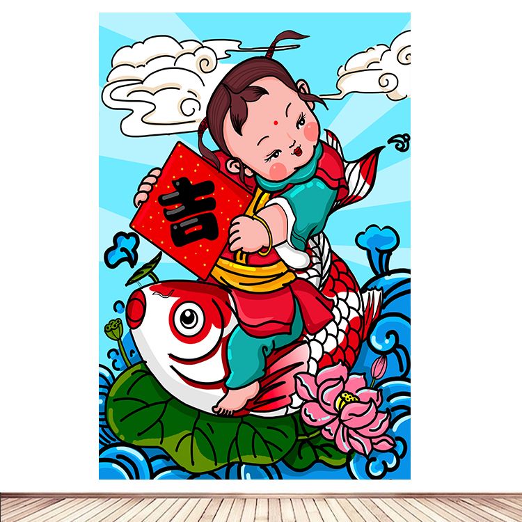 年画福娃金童玉女年年有余招财童子荷花贴画装饰贴画宝宝画24图片