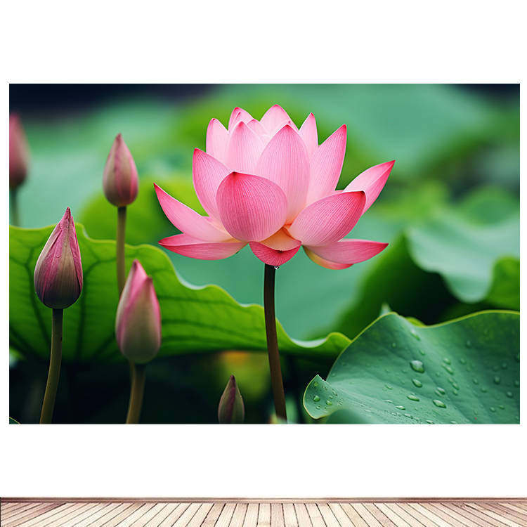 并蒂莲花莲花荷花装饰画荷叶自然风景海报画小清新贴墙定制8