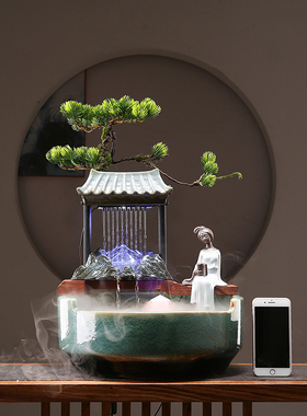 时来运转喷泉小型桌面流水摆件