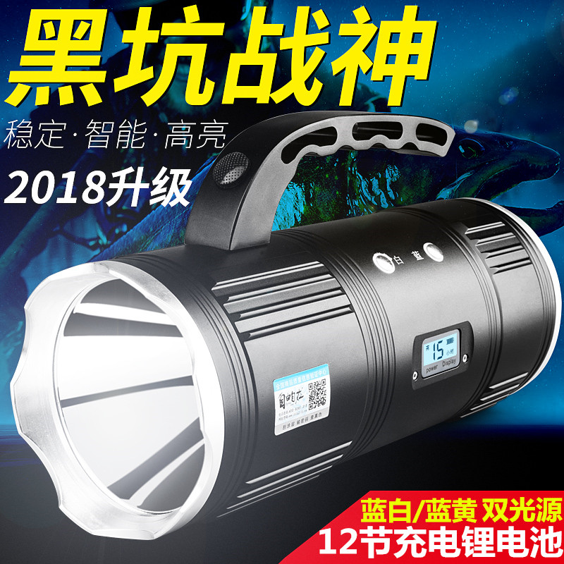黑坑自?#21242;?#22312;钓鱼灯夜钓灯蓝光黄光白光超亮大功率1000疝气激光炮
