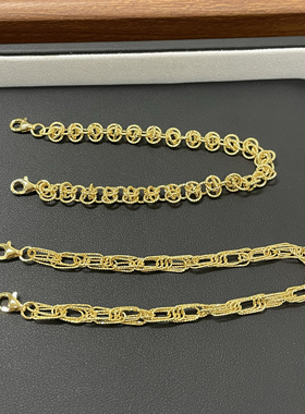 S925银镀金小众刻花金丝雀手链甜酷设计感配链ins时尚双扣延长链