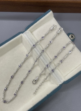 S925银镀白金意大利进口工艺3mm紫锆立体柱双扣延长链手链