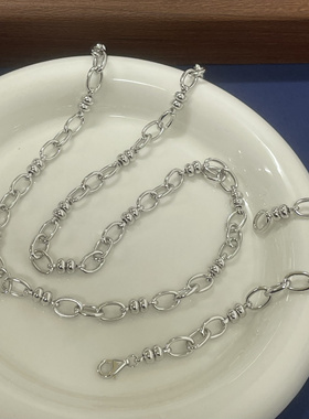 S925银圆球间旦形塔拉斯手链女白金色质感素银手饰新款