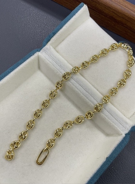 S925银镀18k金意大利进口工艺6mm猪鼻链 DIY半珠半链