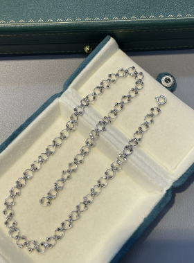 S925银蕾丝花簇项链 双扣小众设计镭射珠圆圈锁骨链