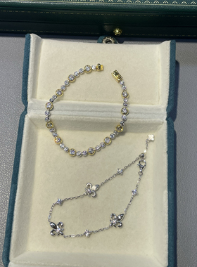 S925银双色泡泡圆钻手链复古设计感超闪百搭高颜值锆石中古手饰