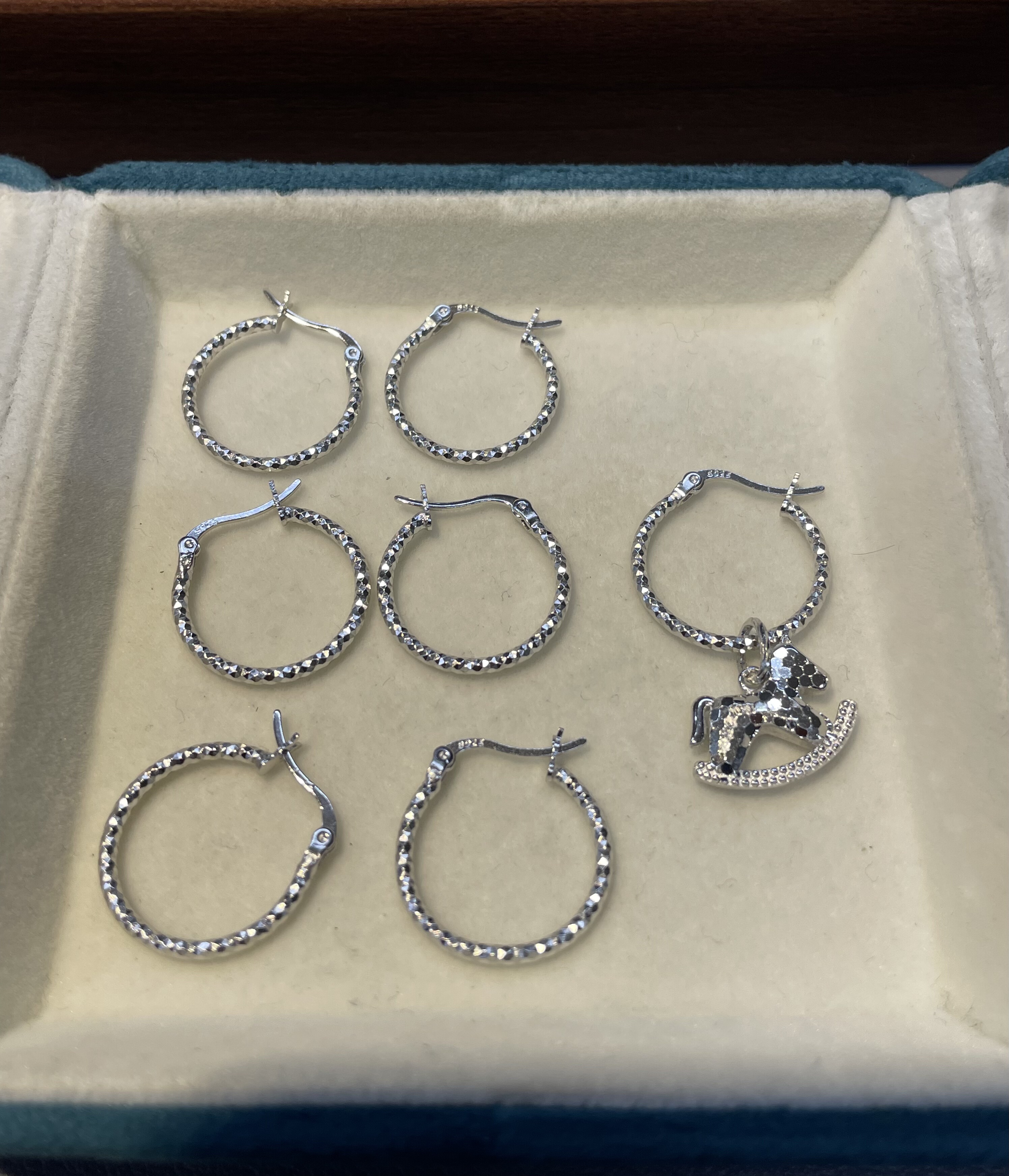 S925银镀白金车花满天星耳圈 DIY随意挂扣多功能耳扣