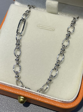 S925意大利工艺车花旦圈扭扭纹链 气质时尚百搭双扣链