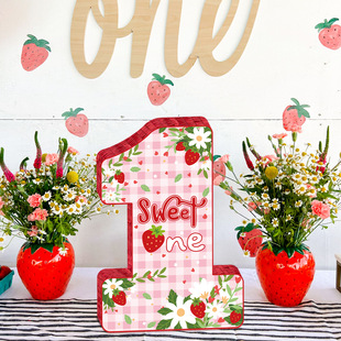 游戏糖果生日1草莓pinata婴儿草莓派对皮纳塔道具用品主题岁装饰