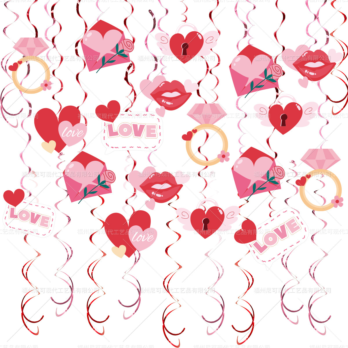 30pcs情人节螺旋挂饰套装七夕派对主题活动婚庆布置挂件婚礼装饰