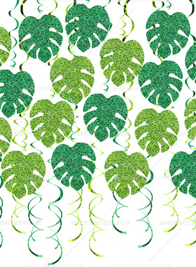 夏威夷棕榈叶漩涡装饰夏季热带主题海滩生日派对绿色螺旋挂饰布置