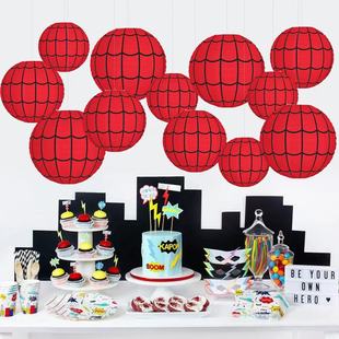 蜘蛛侠主题灯笼装饰红色蜘蛛网悬挂纸灯笼儿童生日派对布置挂饰