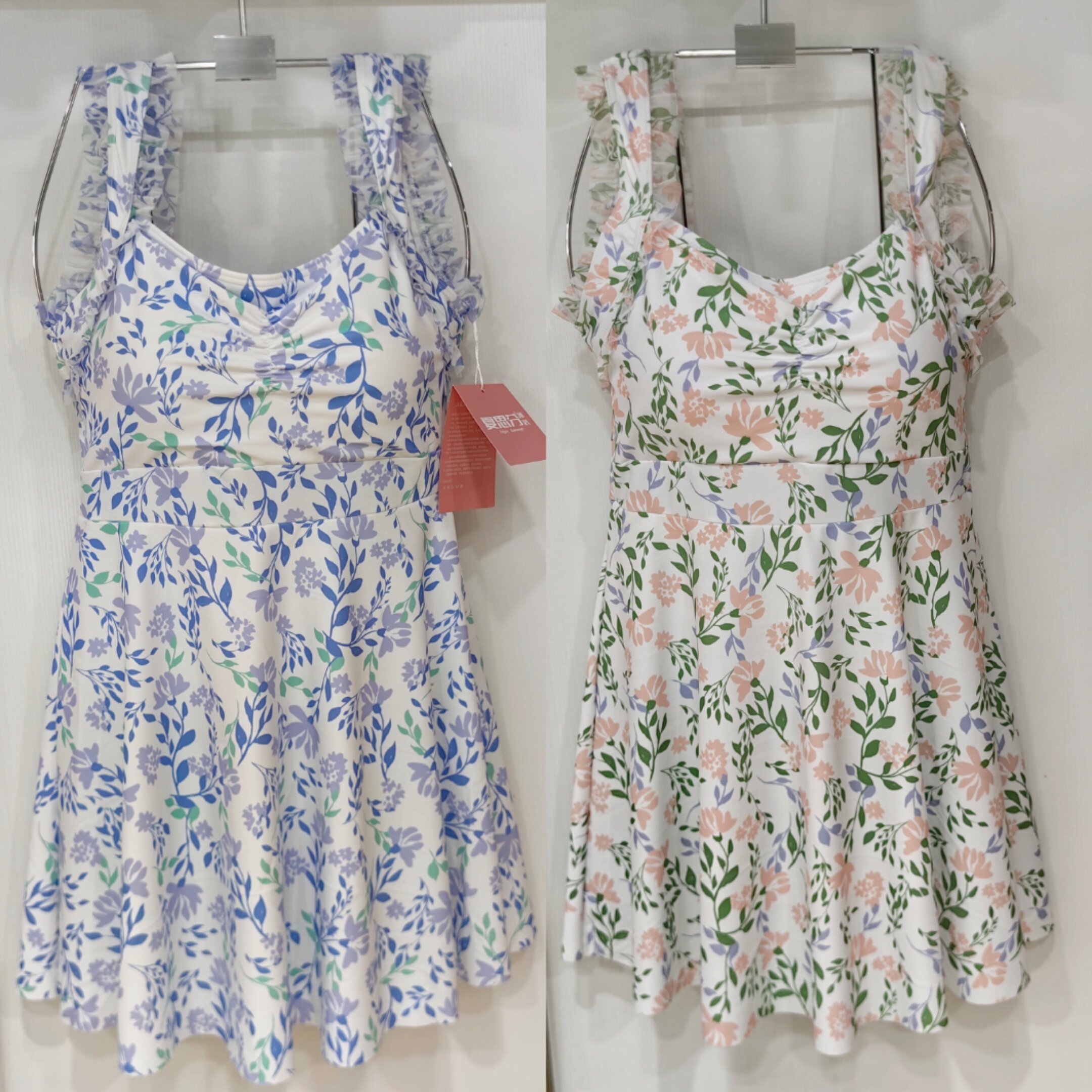 夏思芬夏季女士游泳衣性感收腰显瘦露背设计碎花连体裙子泳装6065