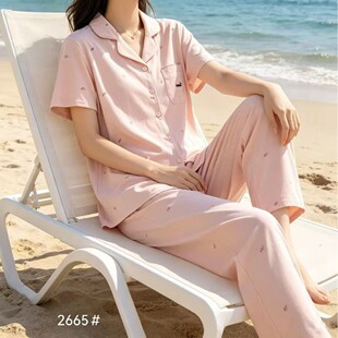 2026佐美妮睡衣女带胸垫短袖长裤春夏款开衫两件套套装家居服2665