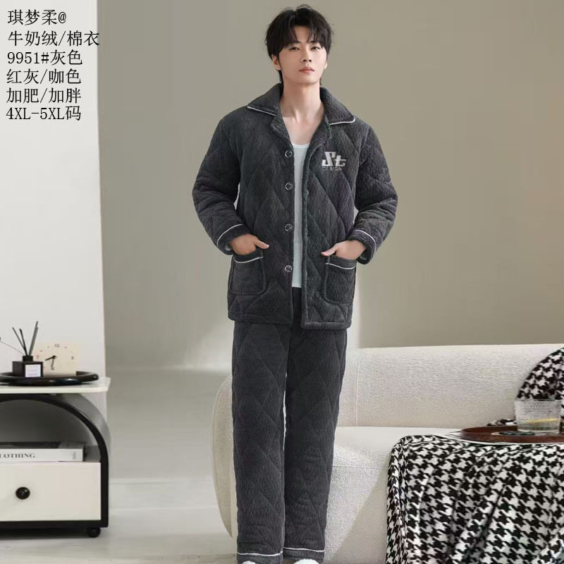 琪梦柔牛奶绒男款棉衣港雷2025新夹棉加肥加大加胖家居服保暖外穿