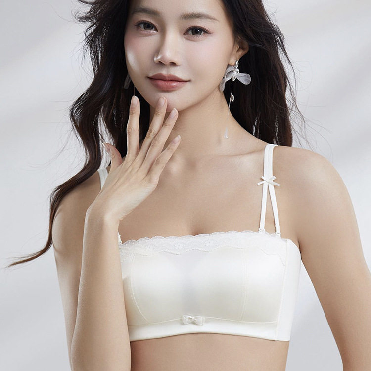 8196无肩带防滑薄杯抹胸内衣女小胸聚拢上托感无圈叶子梦美背裹胸
