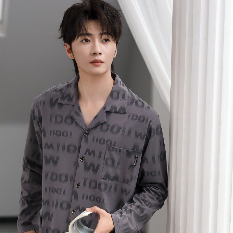 欣优梦春季2026新款男士纯棉长袖开衫套装青年宽松休闲家居服9446