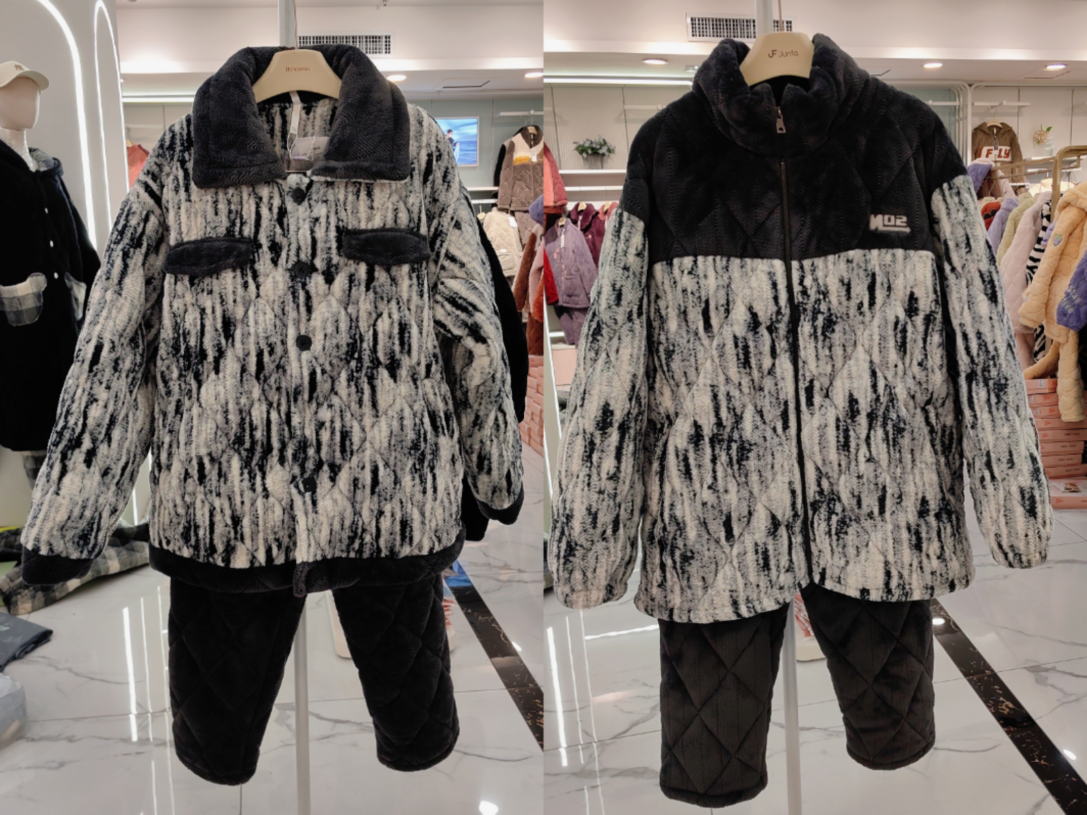 睡衣男士冬季三层夹棉袄加绒加厚美狐绒青年家居服套装冬天穗得美